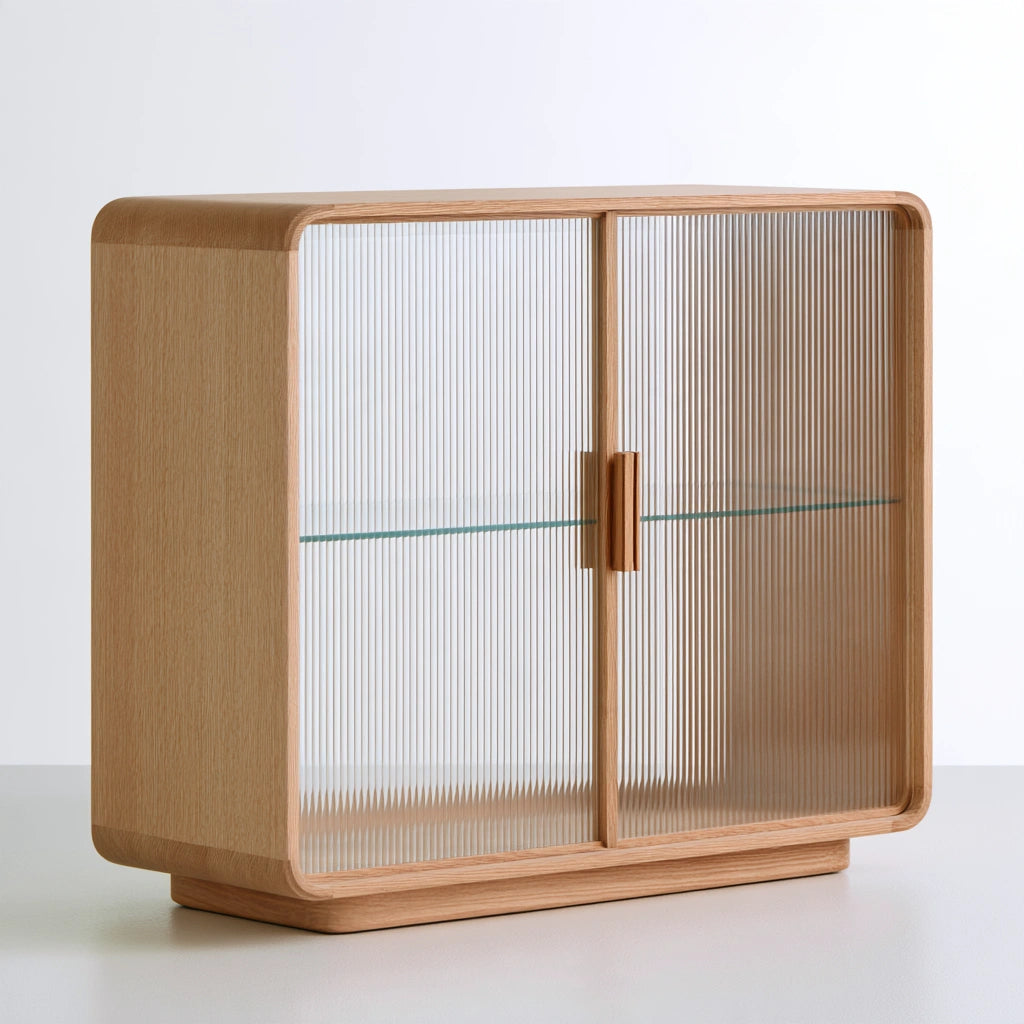Meuble de rangement avec éléments en verre, coloris brun naturel