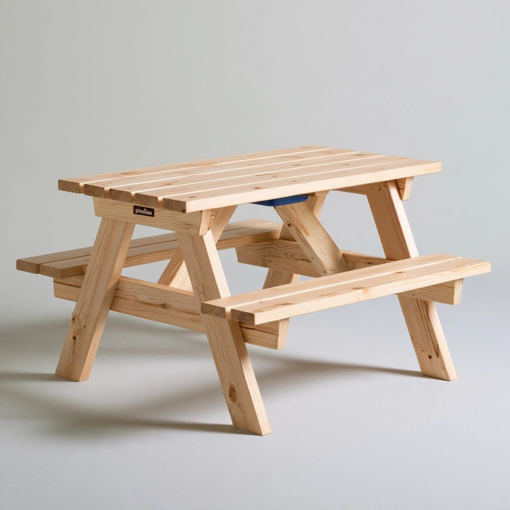 Table de pique-nique enfant avec bancs en bois, coloris brun naturel