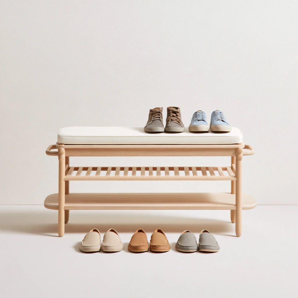 Banc à chaussures avec rangement en bois, coloris blanc