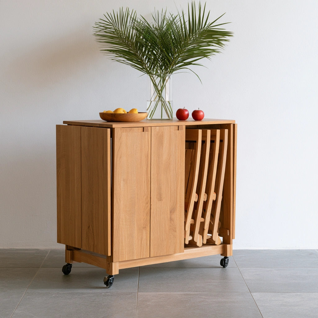 Table à manger pliante en bois finition chêne, coloris brun clair
