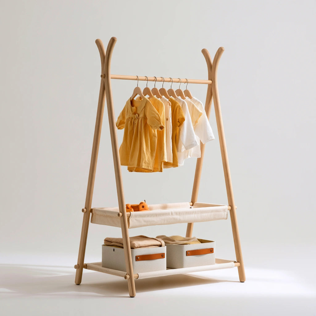 Portant enfant en bois, coloris brun naturel