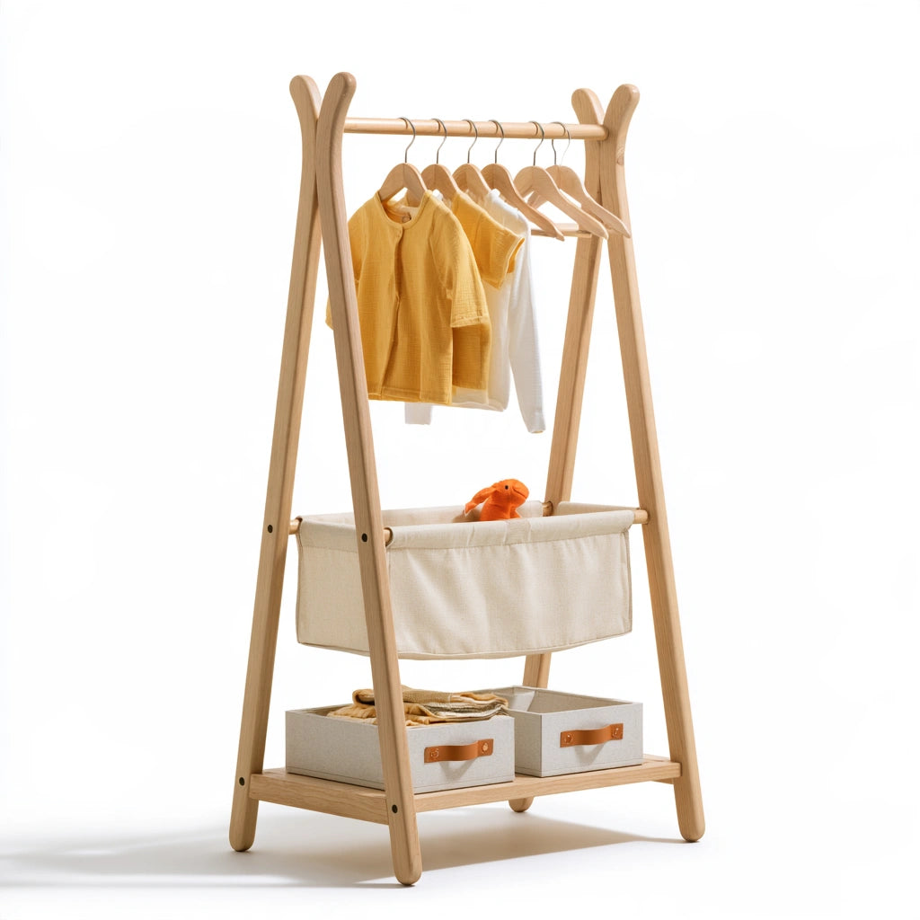 Portant enfant en bois, coloris brun naturel
