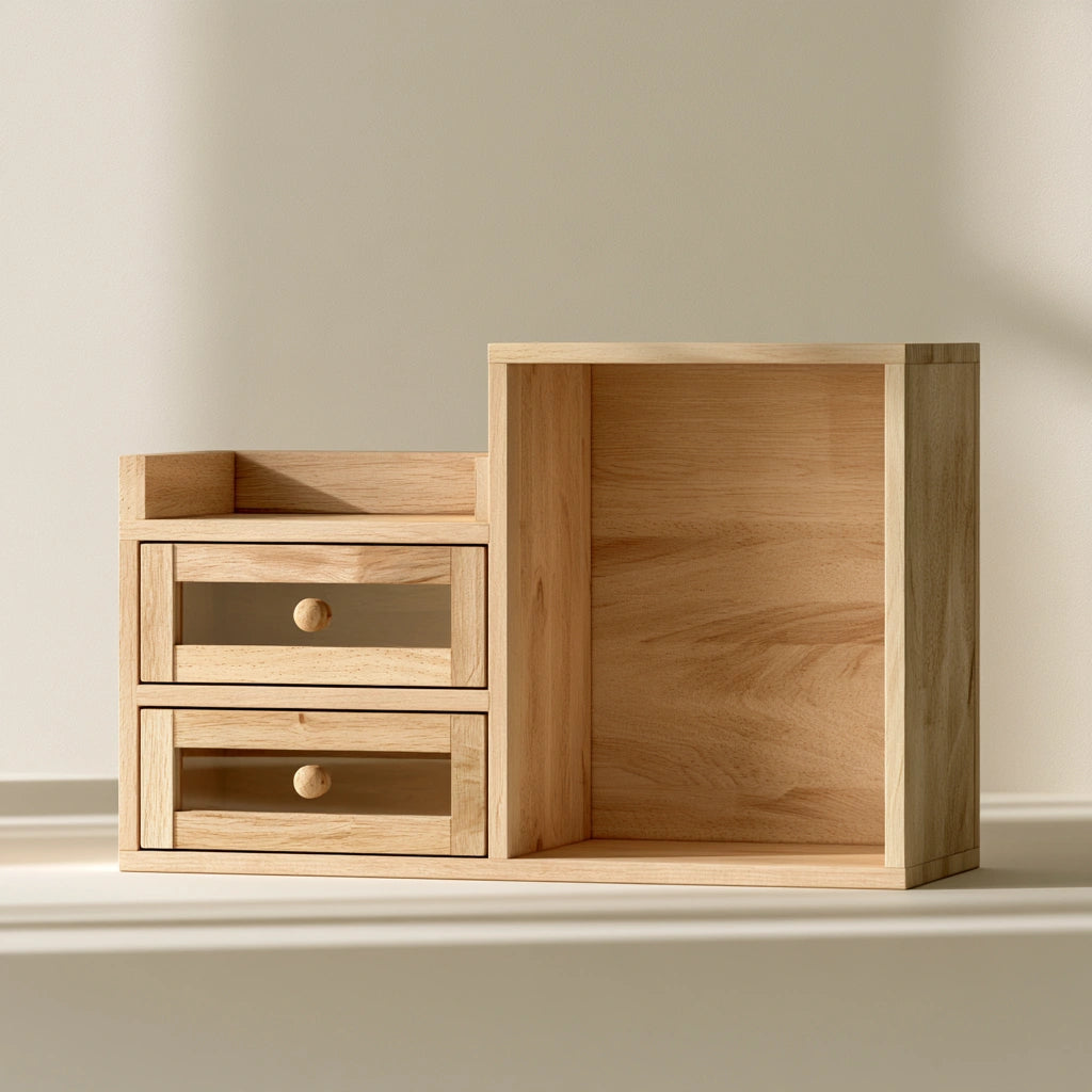 Organiseur de bureau à tiroirs en bois, coloris brun clair