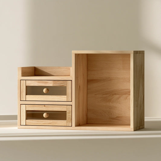 Organiseur de bureau à tiroirs en bois, coloris brun clair