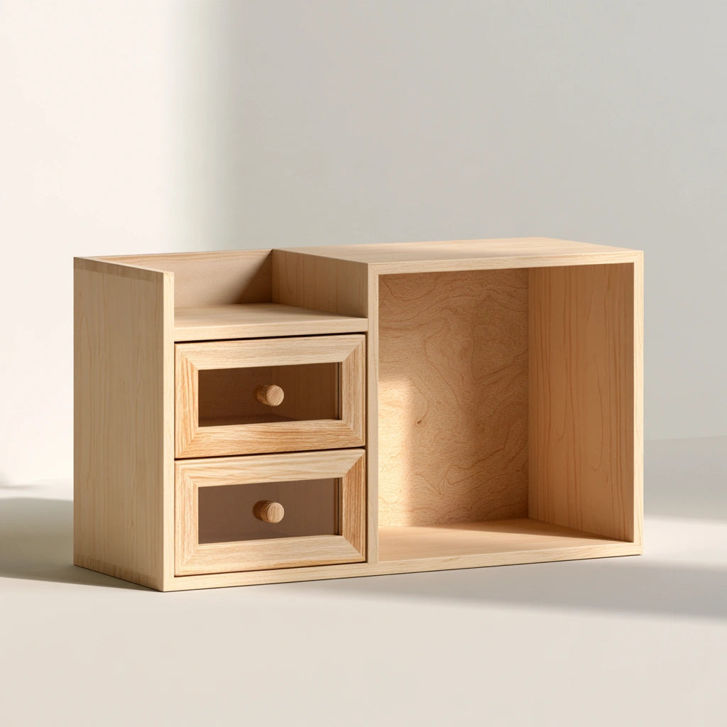 Organiseur de bureau à tiroirs en bois, coloris brun clair