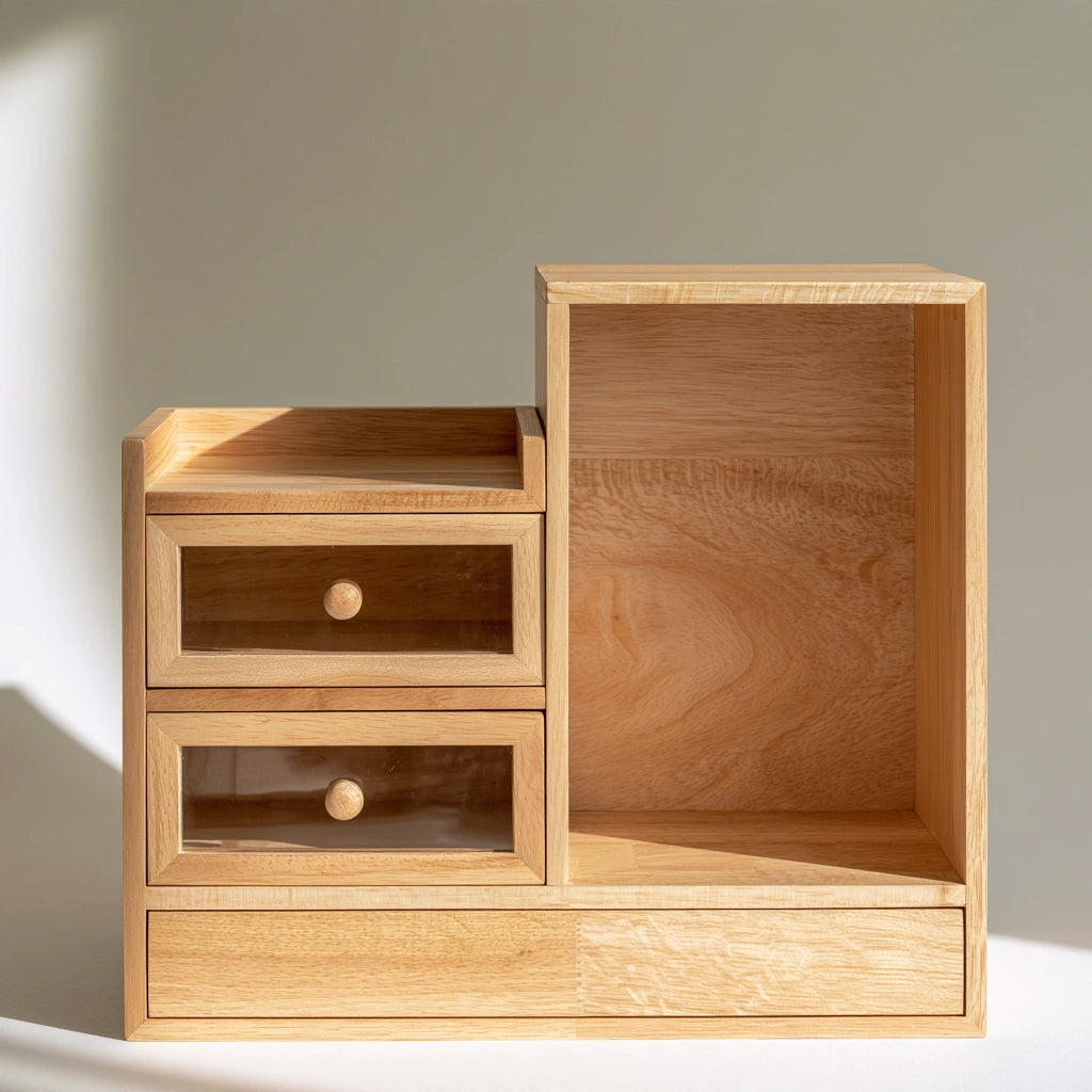 Organiseur de bureau à tiroirs en bois, coloris brun clair
