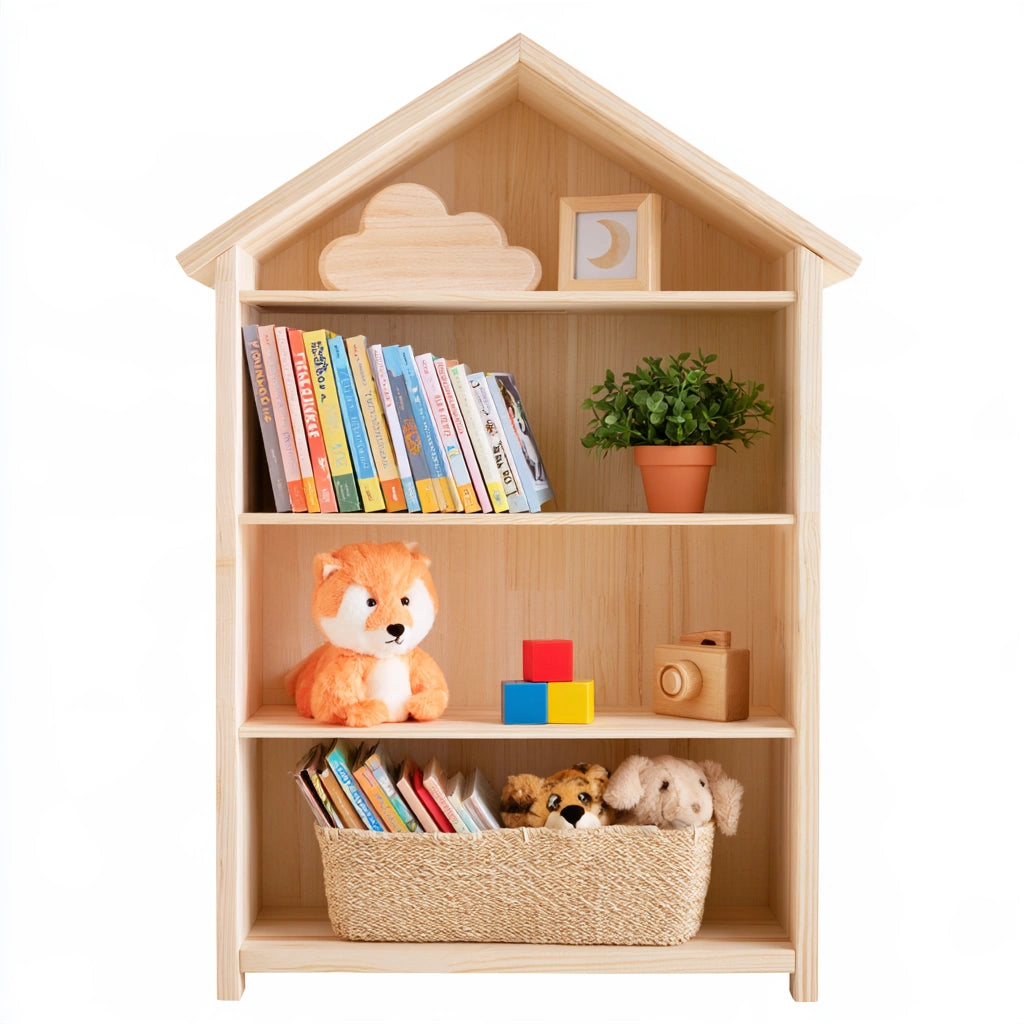 Bibliothèque ouverte en bois, coloris brun naturel