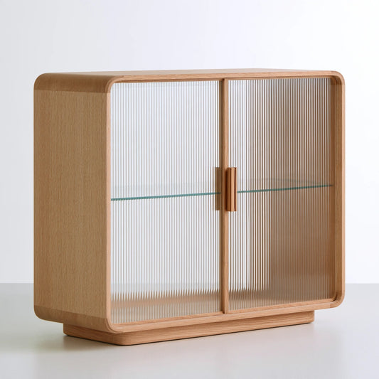 Meuble de rangement avec éléments en verre, coloris brun naturel