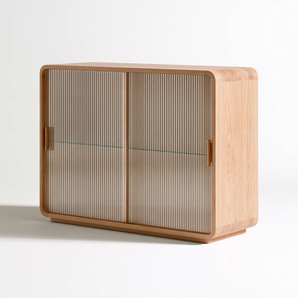 Meuble de rangement avec éléments en verre, coloris brun naturel