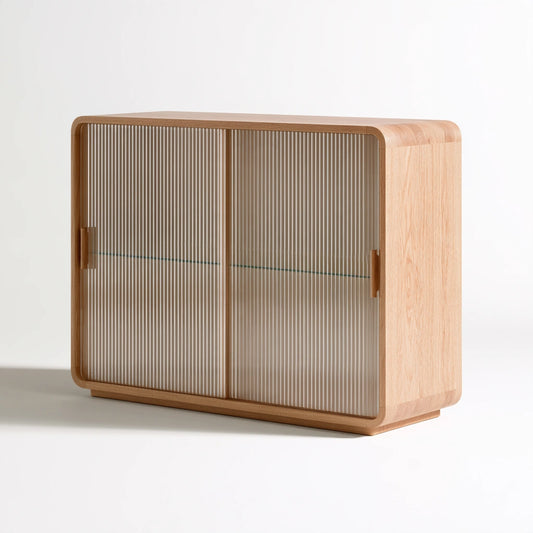 Meuble de rangement avec éléments en verre, coloris brun naturel