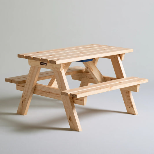 Table de pique-nique enfant avec bancs en bois, coloris brun naturel
