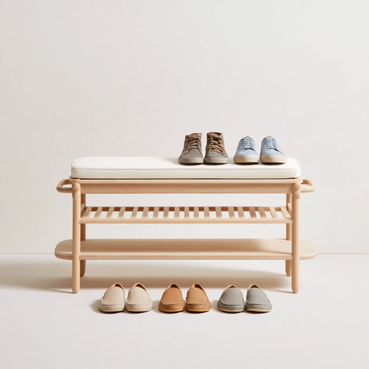Banc à chaussures avec rangement en bois, coloris blanc