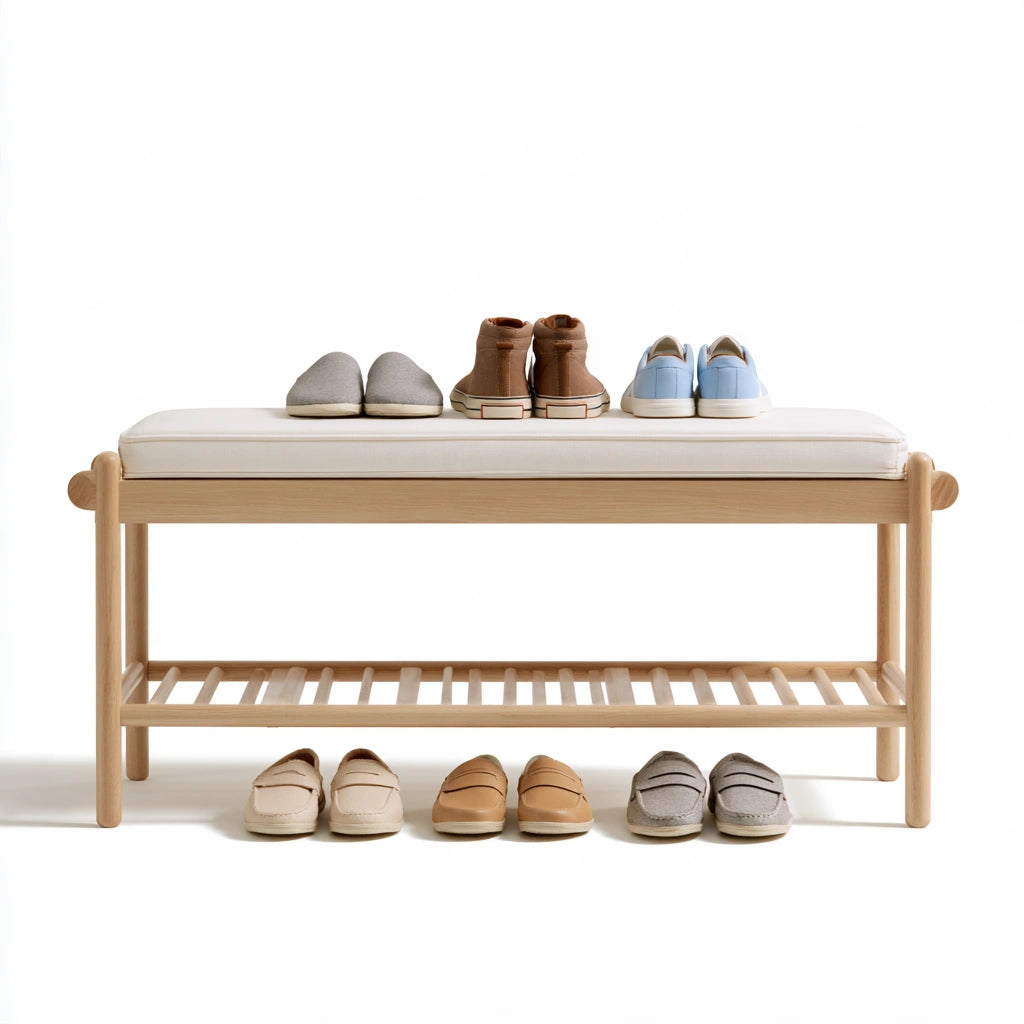 Banc à chaussures avec rangement en bois, coloris blanc