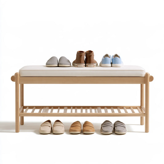 Banc à chaussures avec rangement en bois, coloris blanc