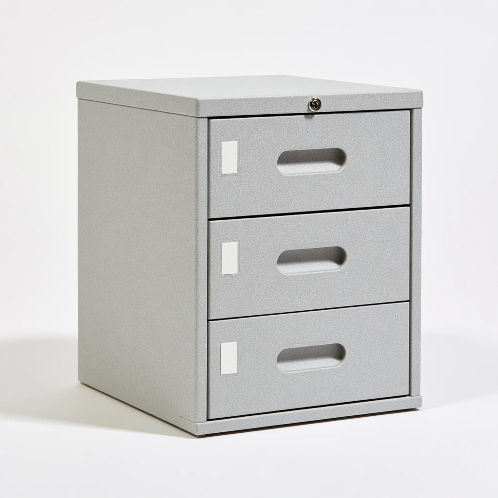 Caisson de classement mobile en plastique à quatre tiroirs, coloris gris clair