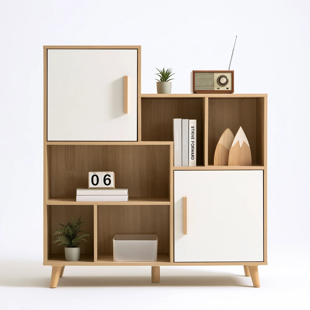Bibliothèque ouverte en bois finition chêne, coloris brun clair