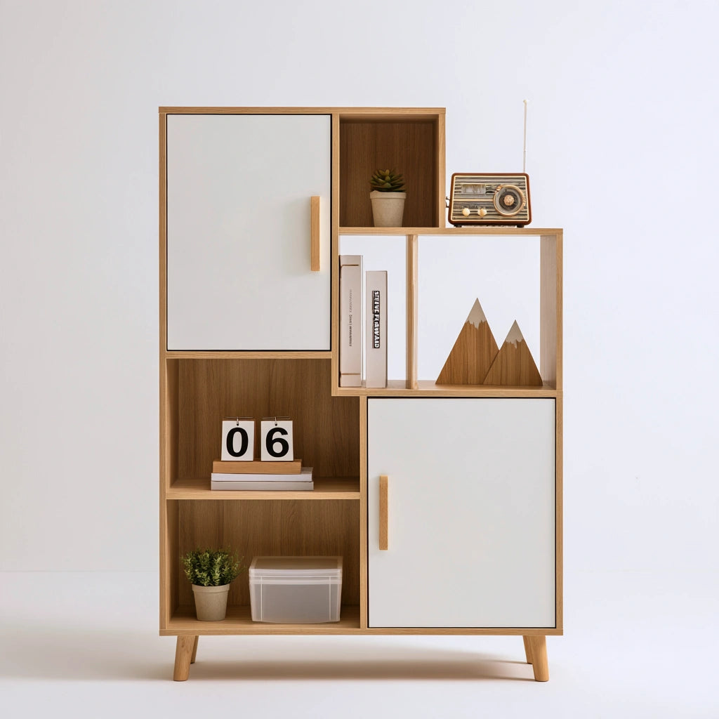 Bibliothèque ouverte en bois finition chêne, coloris brun clair