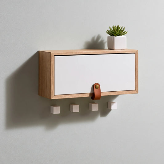 Étagère murale en bois finition chêne, coloris blanc et brun clair