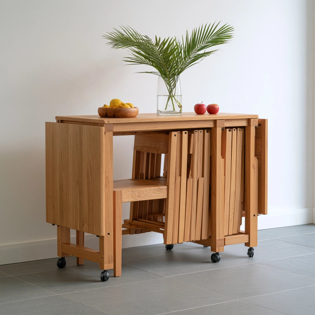 Table à manger pliante en bois finition chêne, coloris brun clair