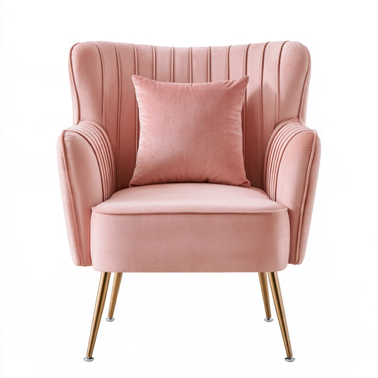 Fauteuil d'appoint en velours, coloris rose clair
