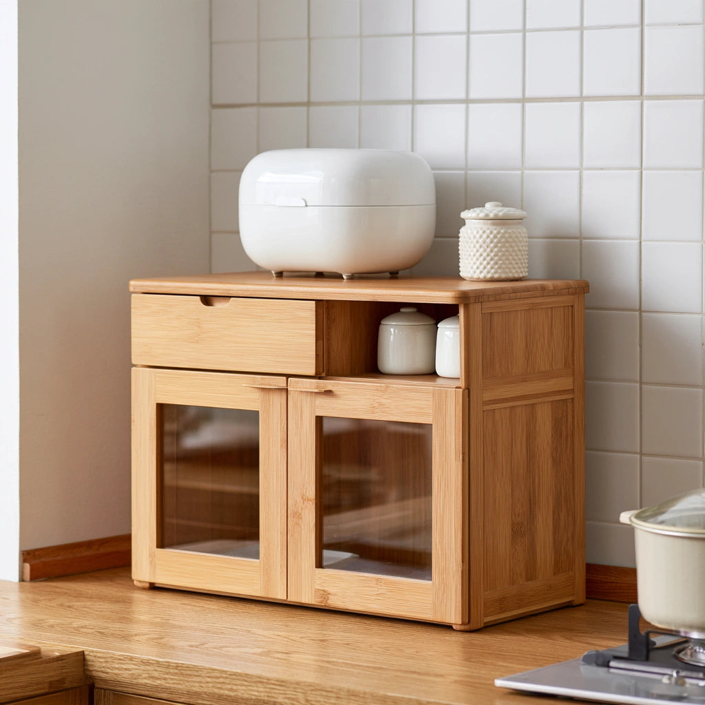 Meuble de rangement de comptoir en bambou, coloris brun naturel