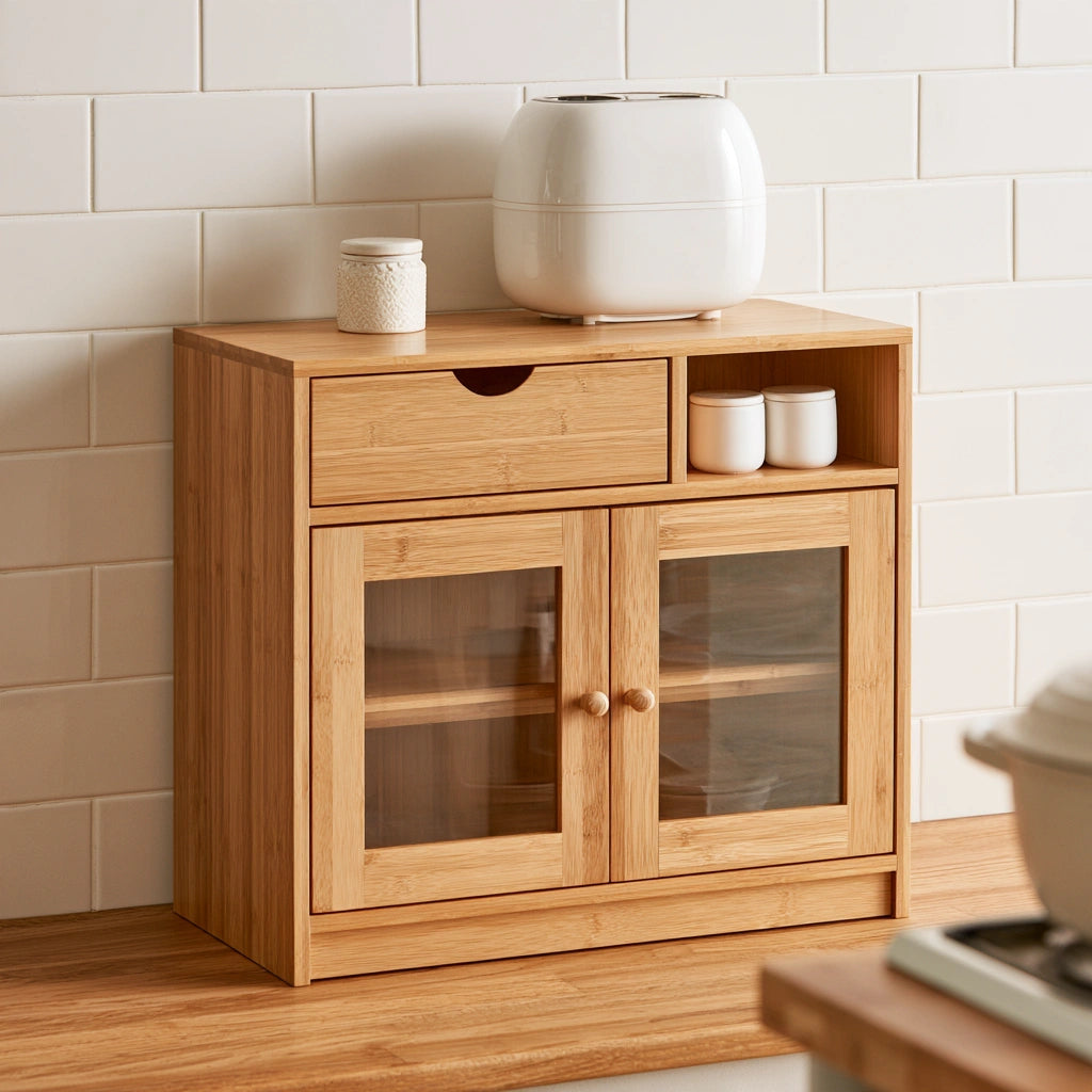 Meuble de rangement de comptoir en bambou, coloris brun naturel