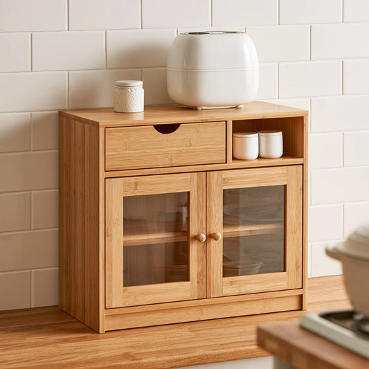 Meuble de rangement de comptoir en bambou, coloris brun naturel