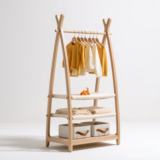 Portant enfant en bois, coloris brun naturel