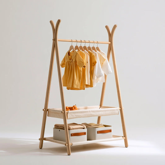 Portant enfant en bois, coloris brun naturel