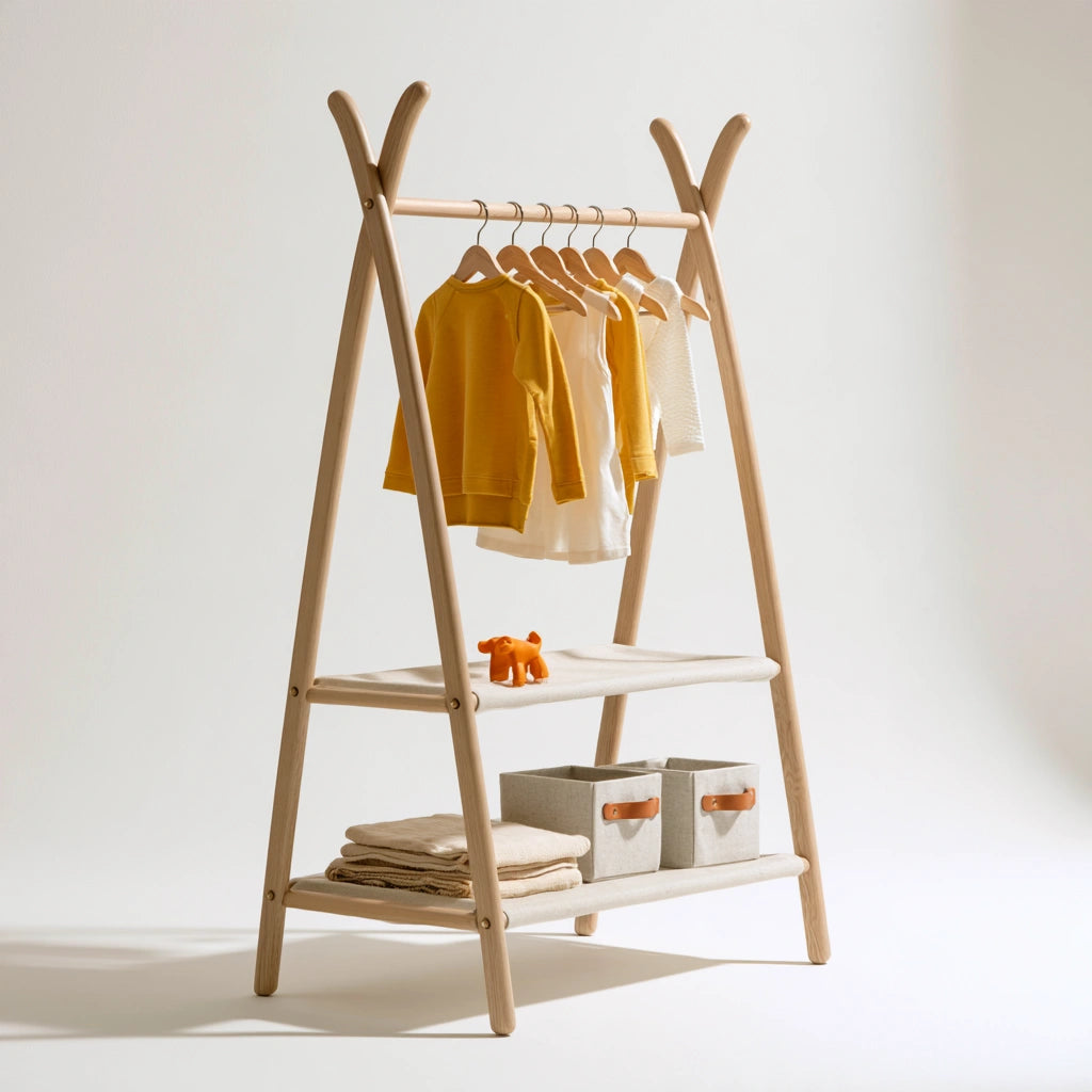 Portant enfant en bois, coloris brun naturel